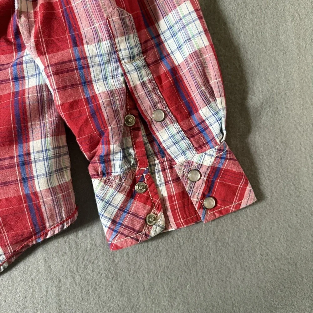 Heritage 1981 Western Snap Shirt‎ Mens Large Red Plaid Roll Tab Sleeve Button Up